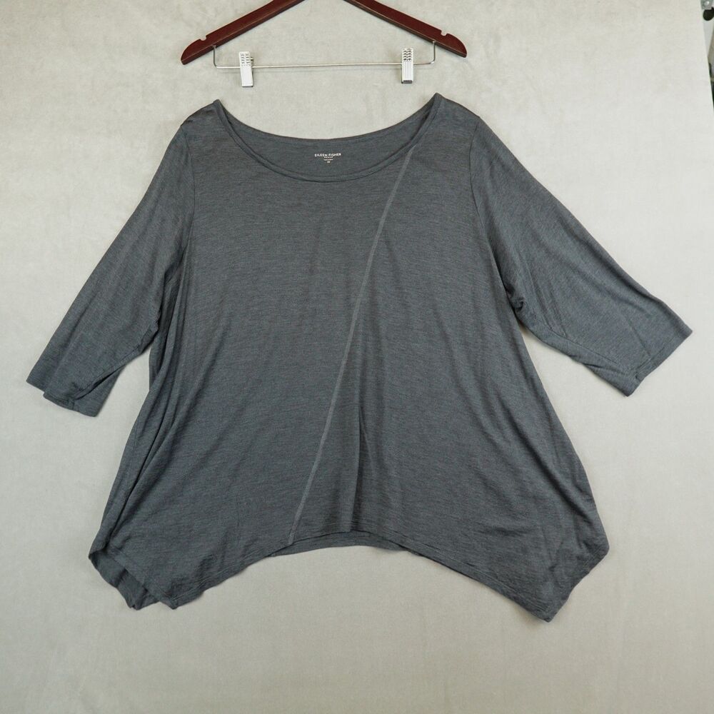 Eileen Fisher Tunic Top Asymmetric Hem Silk Cotton Heather Green Size 3x Plus